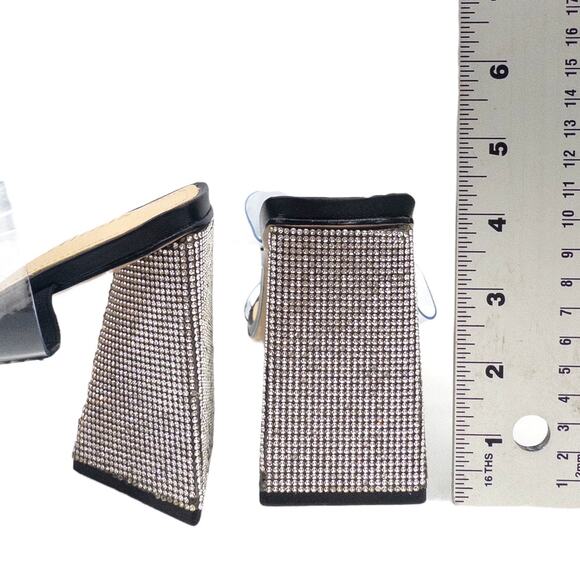 Schutz Ariellen Black Crystal Embellished Triangle Heel Vinyl Sandals 10.5 - Picture 3 of 7